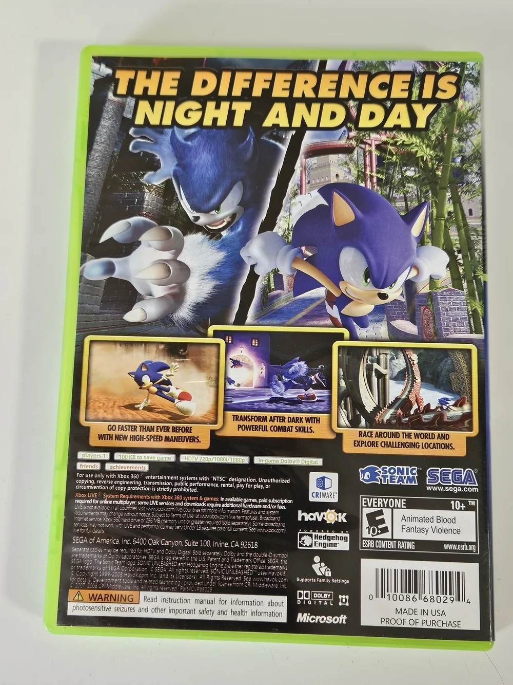Sonic Unleashed XBOX 360 Complete CIB Platinum Hits Manual Case